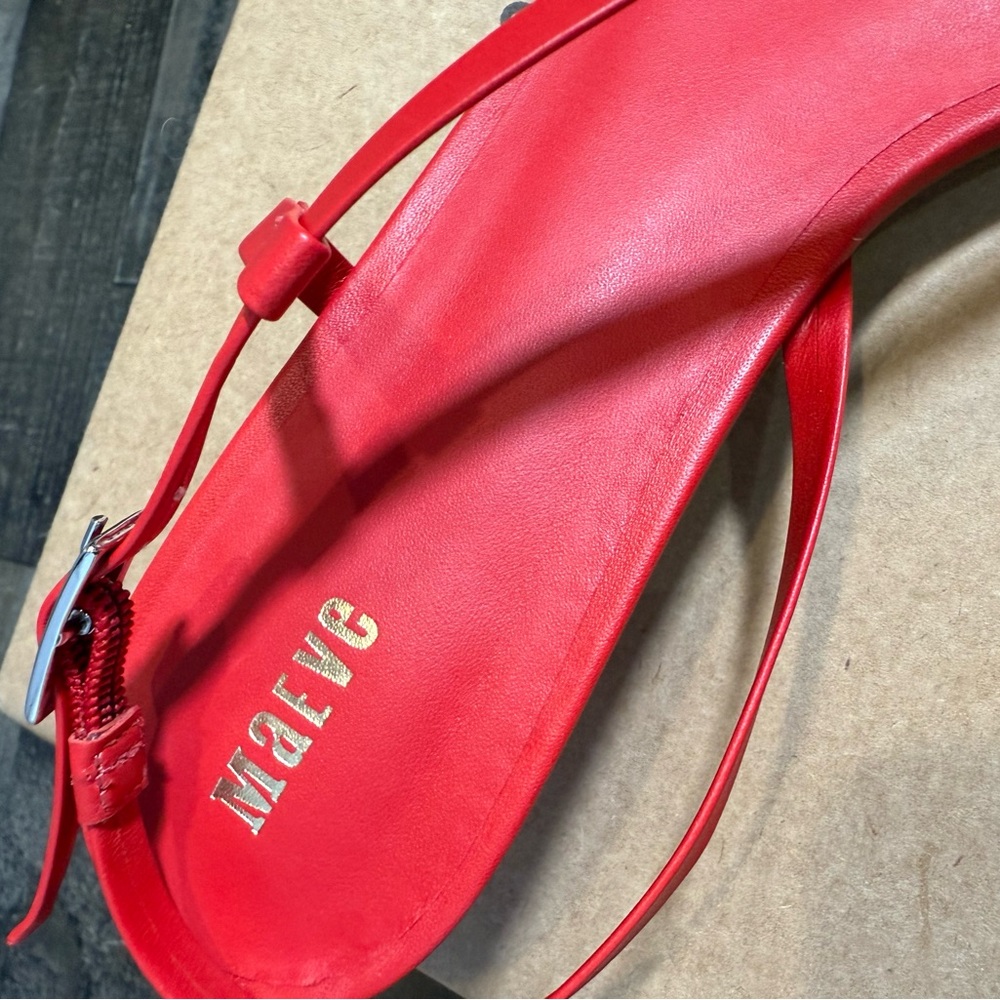 NIB Anthropologie Maeve Red Asymmetrical Buckle Kitten‎ Heels- 9 - Picture 3 of 8